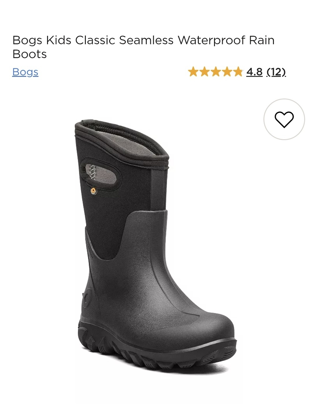 Bogs Kids Classic Seamless Waterproof Rain & Snow Boots - Black